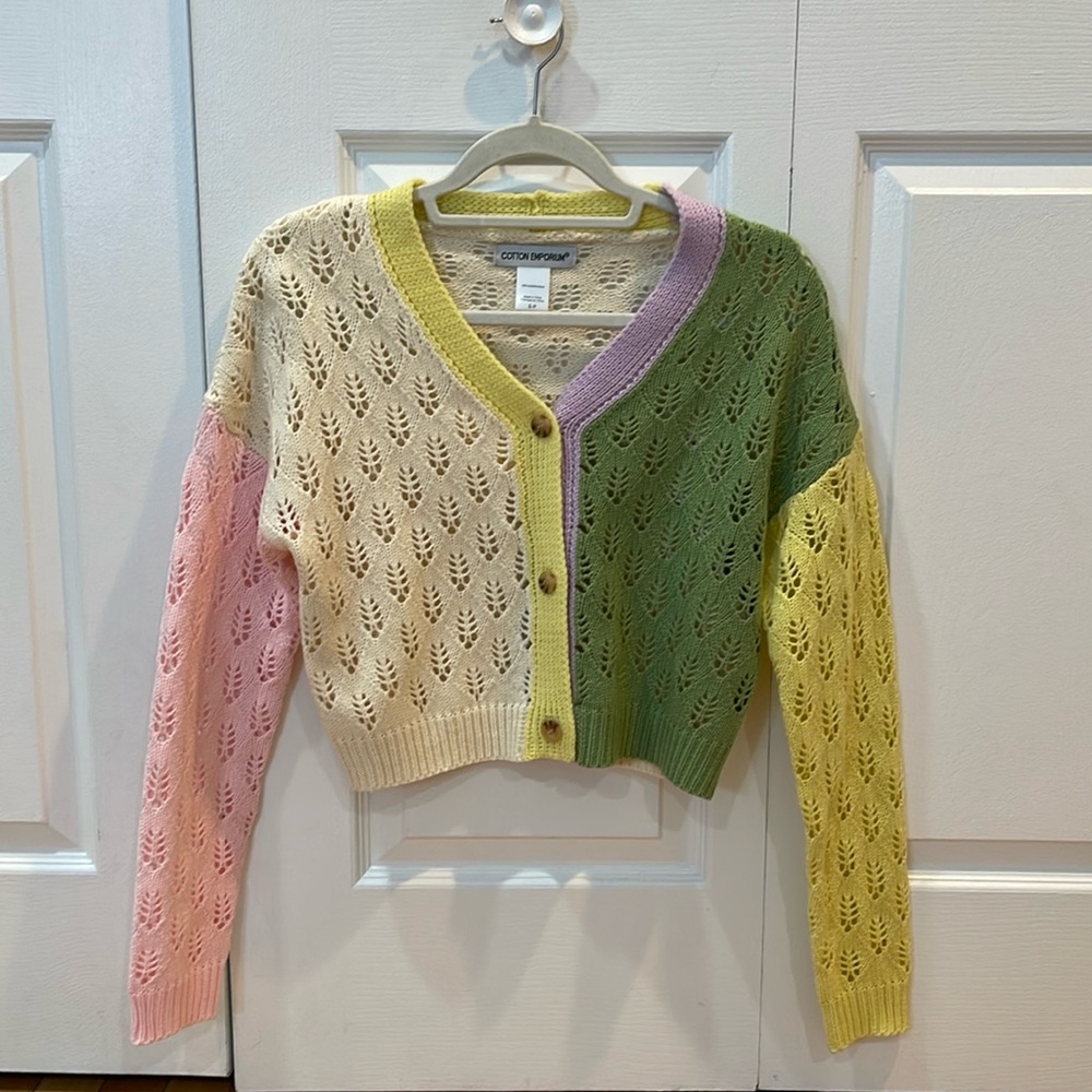 Cotton Emporium Crochet Colorblock Cardigan